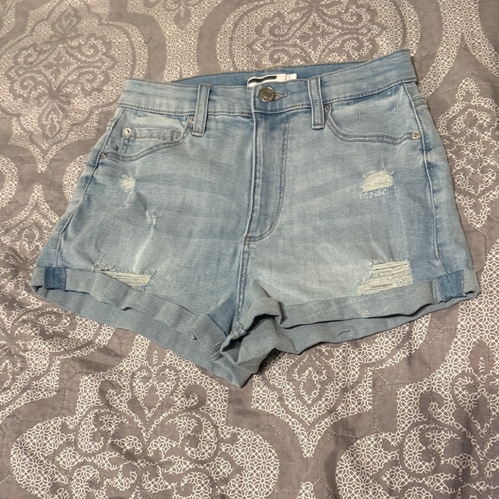 Garage Light Blue Distressed Denim Shorts